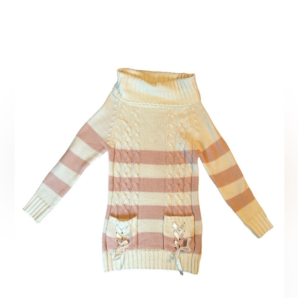 5/$25 Adorable pink and white wide striped sweater with oversized neck size XS-S